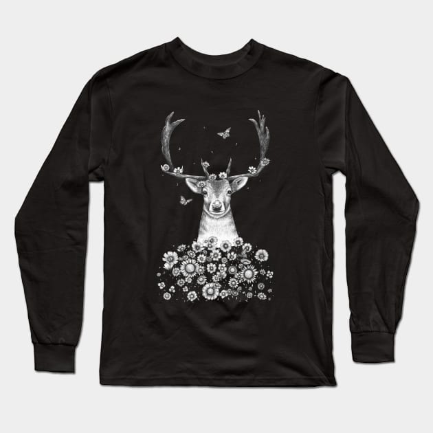 Deer in flowers Long Sleeve T-Shirt by kodamorkovkart